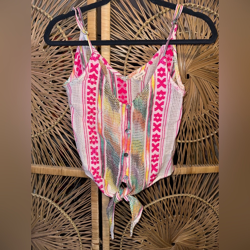 Colorful Crochet Tie-Front Tank Top - Pink Multi